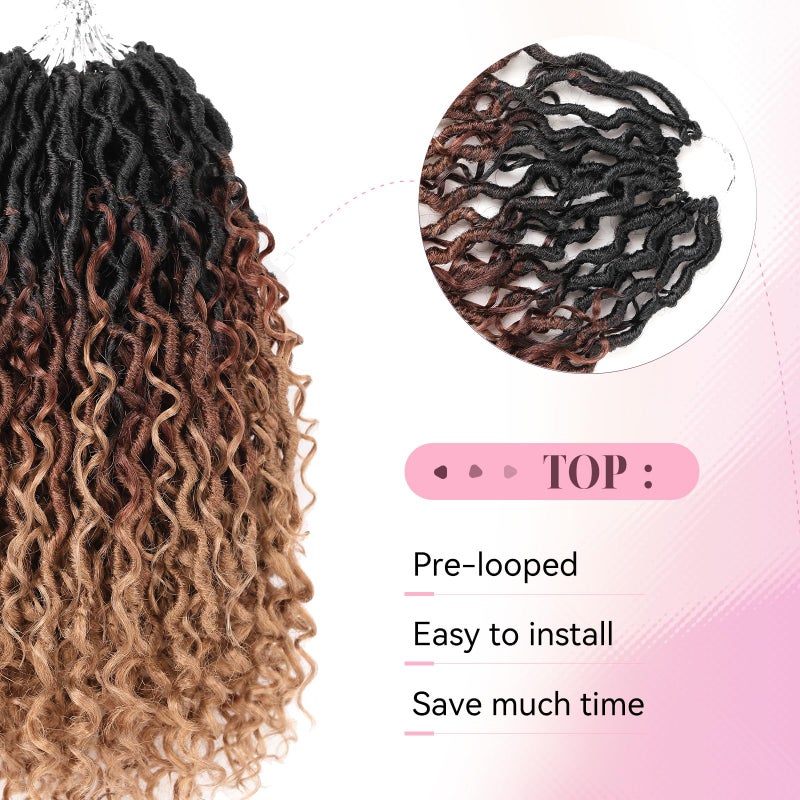 Aipin Faux Goddess Locs Crochet Hair 14 Inch Boho River Locs Hippie Wavy Crochet With Curly Hair In Middle And Ends Braids Hair Extensions (8Packs,14 inch, OM3T3027) - Image 3